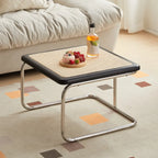 Table basse gigogne carrée en rotin finition cerisier et verre