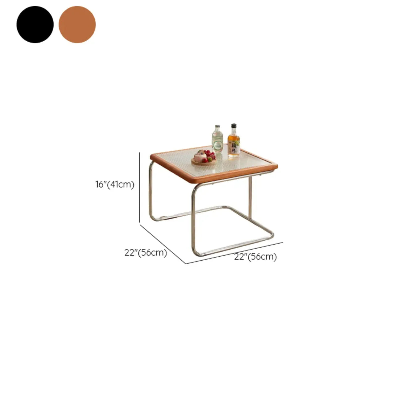 Table basse gigogne carrée en rotin finition cerisier et verre
