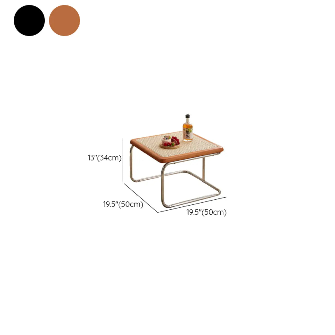 Table basse gigogne carrée en rotin finition cerisier et verre
