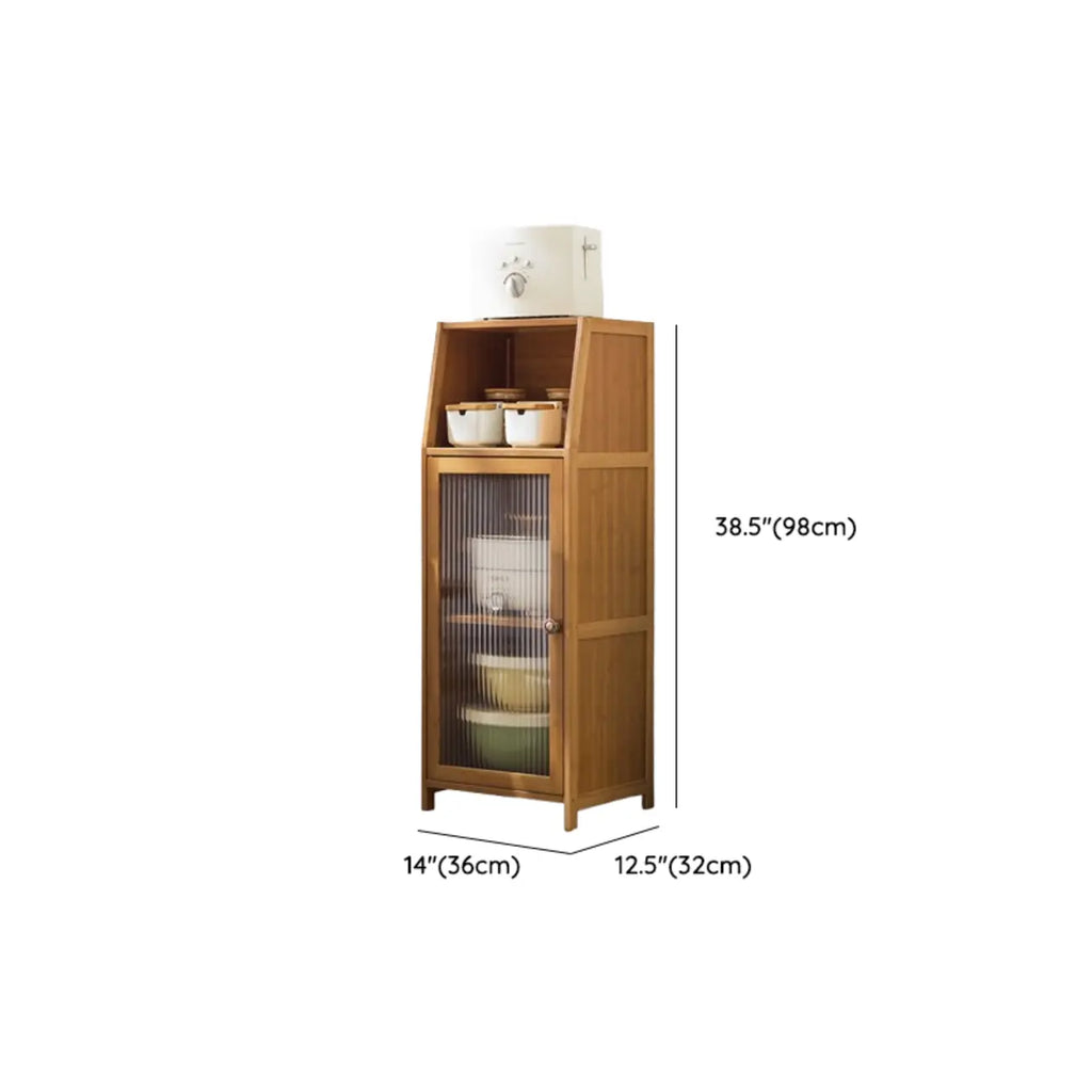 Buffet minimaliste en bambou brun avec portes vitrées