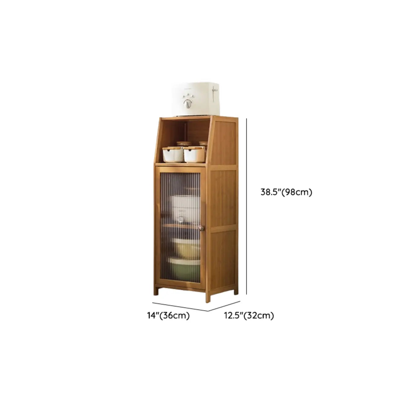 Buffet minimaliste en bambou brun avec portes vitrées