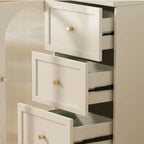 Buffet de cuisine minimaliste blanc cassé avec façade en verre arqué