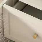 Buffet de cuisine minimaliste blanc cassé avec façade en verre arqué