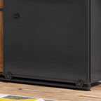 Buffet industriel noir en bois avec portes coulissantes et 4 étagères