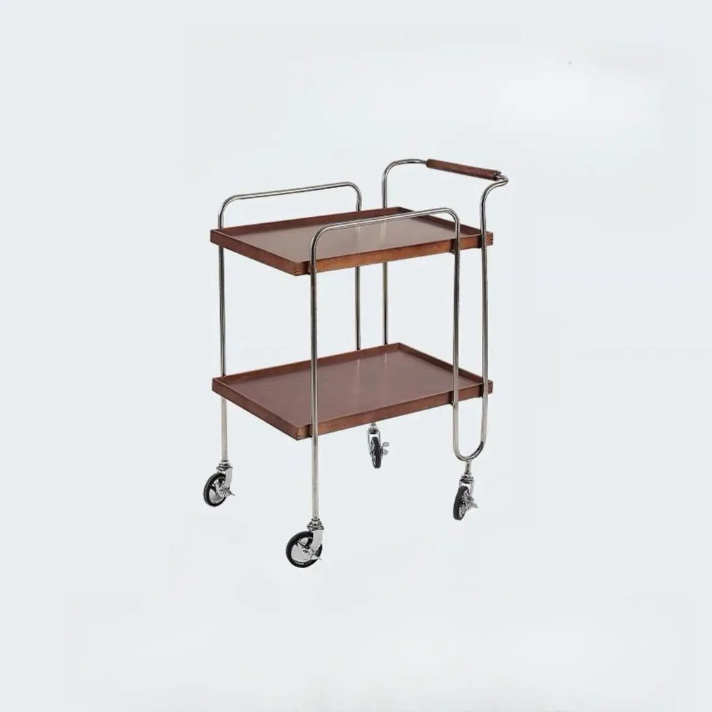 Table d'appoint roulante rectangulaire moderne en bois marron à 2 étagères