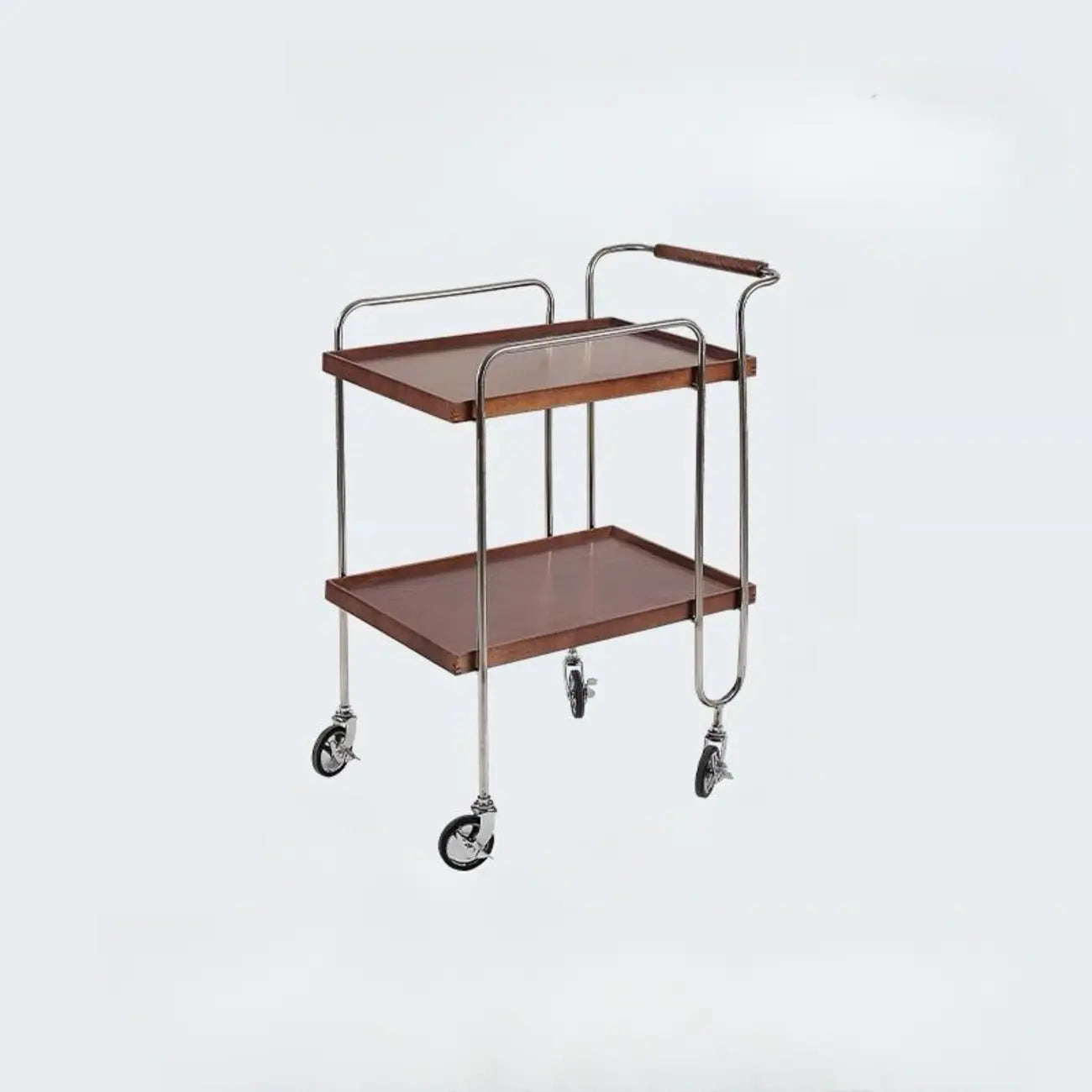 Table d'appoint roulante rectangulaire moderne en bois marron à 2 étagères