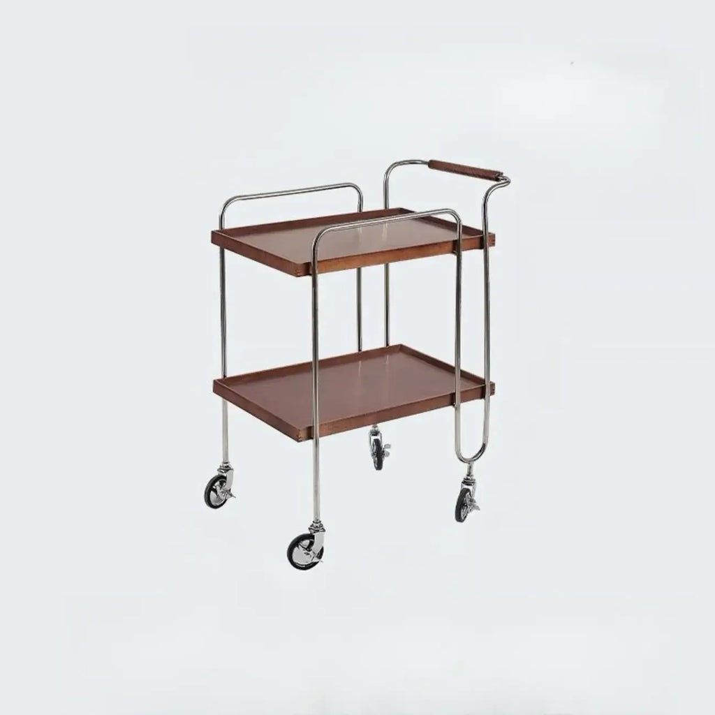Table d'appoint roulante rectangulaire moderne en bois marron à 2 étagères