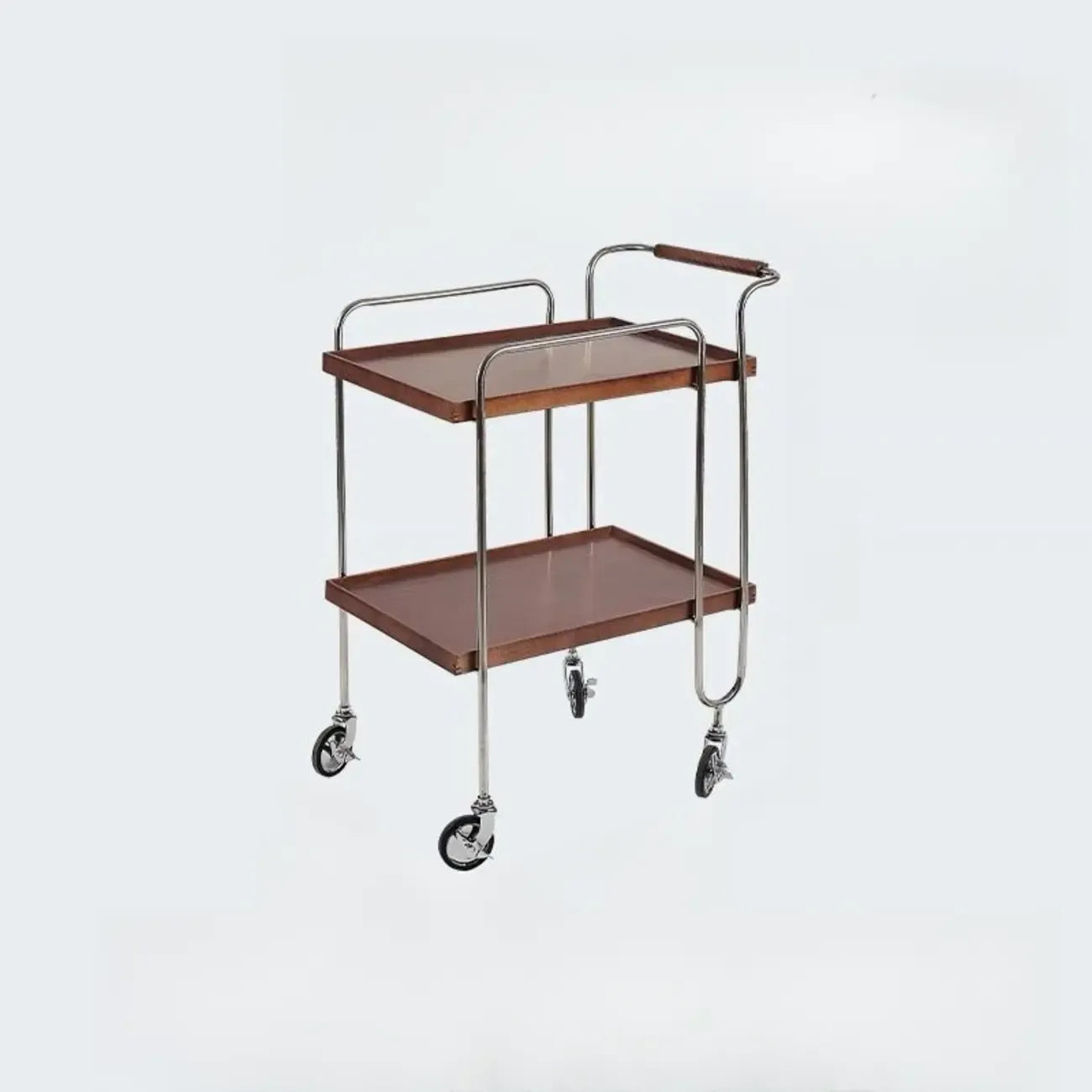 Table d'appoint roulante rectangulaire moderne en bois marron à 2 étagères