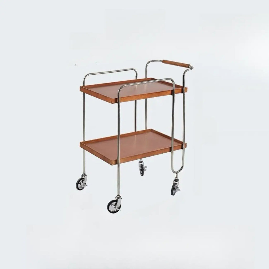 Table d'appoint roulante rectangulaire moderne en bois marron à 2 étagères