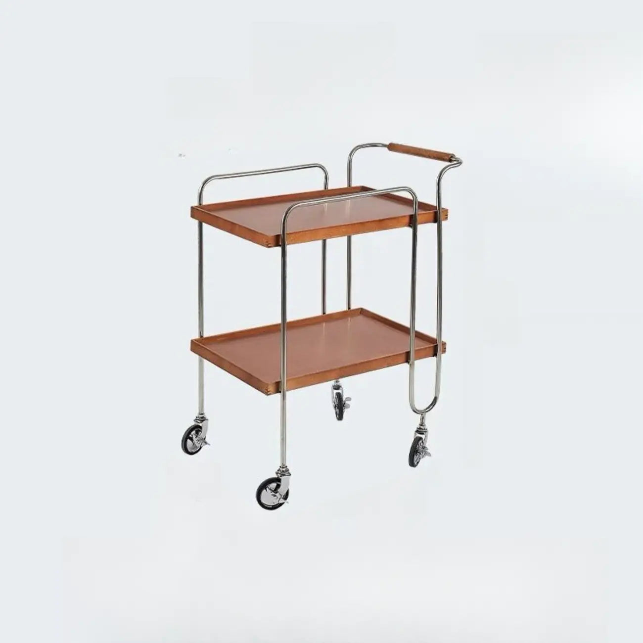 Table d'appoint roulante rectangulaire moderne en bois marron à 2 étagères