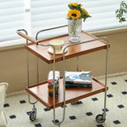 Table d'appoint roulante rectangulaire moderne en bois marron à 2 étagères