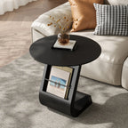 Table d'appoint de rangement moderne en forme de C avec plateau en pierre noire