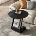 Table d'appoint de rangement moderne en forme de C avec plateau en pierre noire
