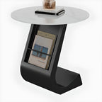 Table d'appoint de rangement moderne en forme de C avec plateau en pierre noire