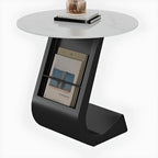 Table d'appoint de rangement moderne en forme de C avec plateau en pierre noire