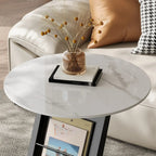 Table d'appoint de rangement moderne en forme de C avec plateau en pierre noire
