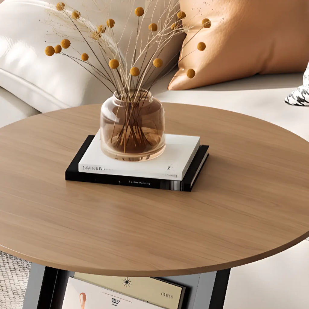 Table d'appoint de rangement moderne en forme de C avec plateau en pierre noire