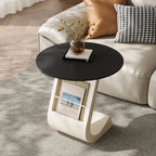 Table d'appoint de rangement moderne en forme de C avec plateau en pierre noire