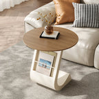 Table d'appoint de rangement moderne en forme de C avec plateau en pierre noire