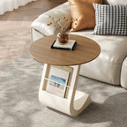 Table d'appoint de rangement moderne en forme de C avec plateau en pierre noire