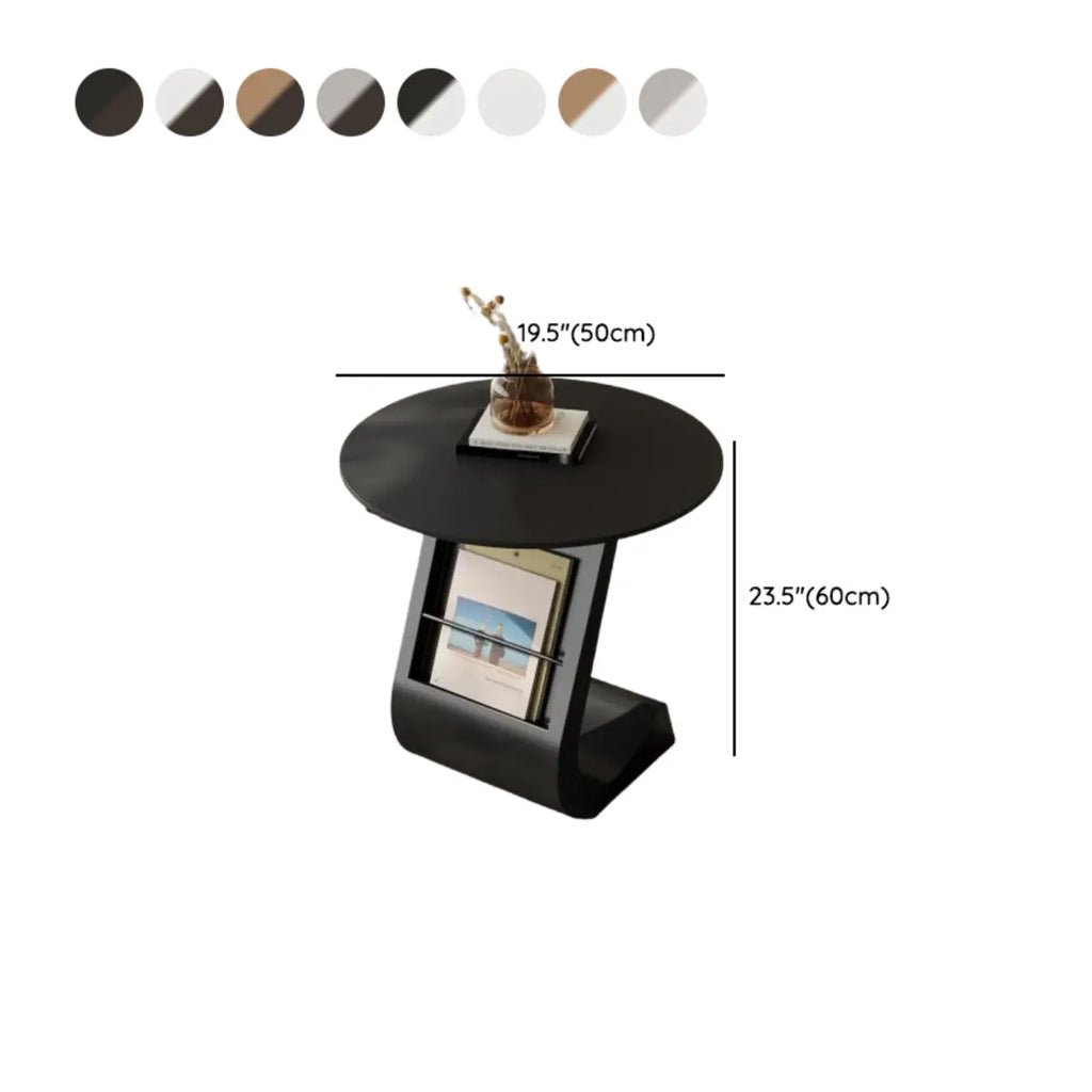 Table d'appoint de rangement moderne en forme de C avec plateau en pierre noire