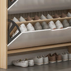 Meuble à chaussures minimaliste et efficace en bois à ouverture frontale réglable