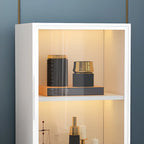 Étagère métallique moderne au sol avec portes vitrées, vitrine