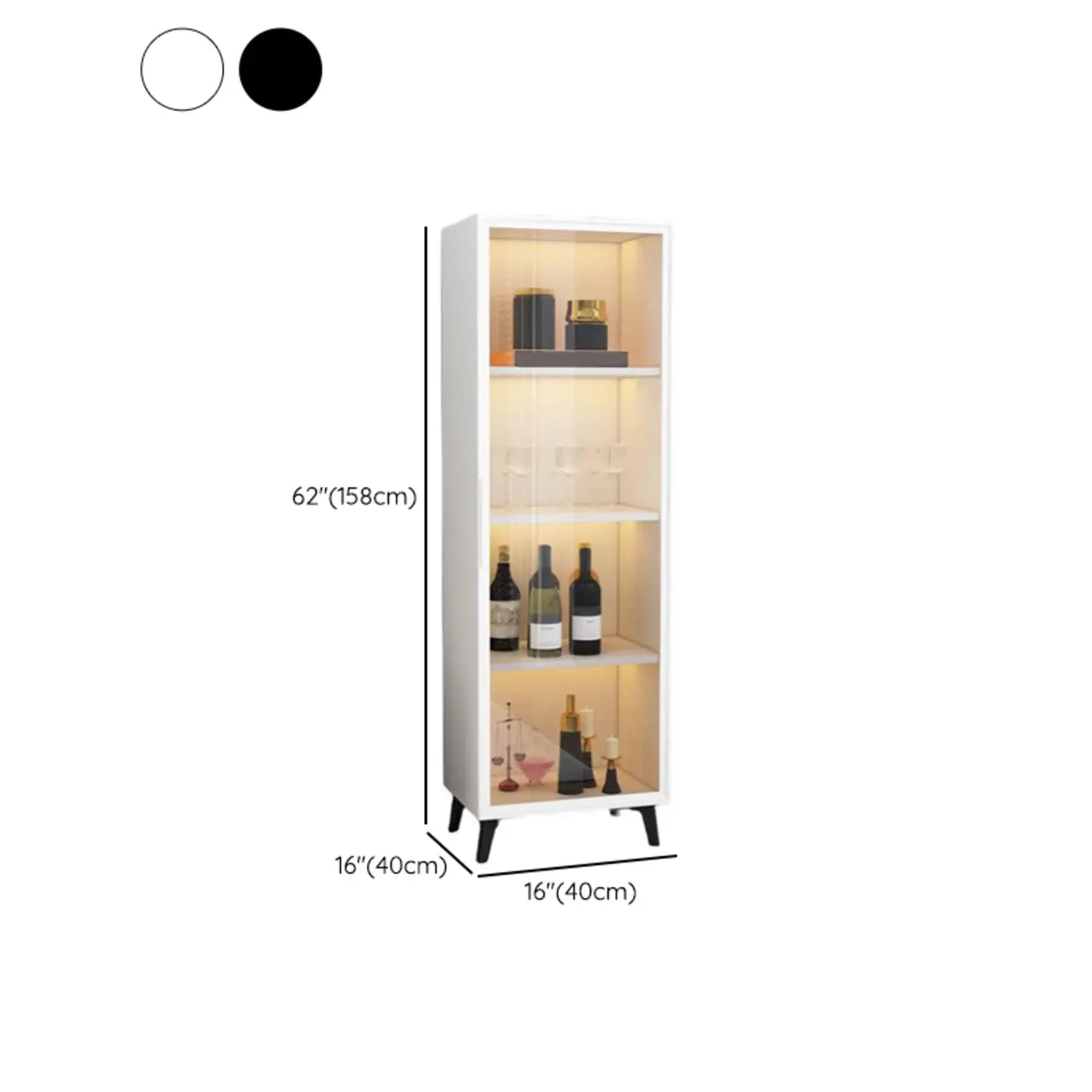 Étagère métallique moderne au sol avec portes vitrées, vitrine