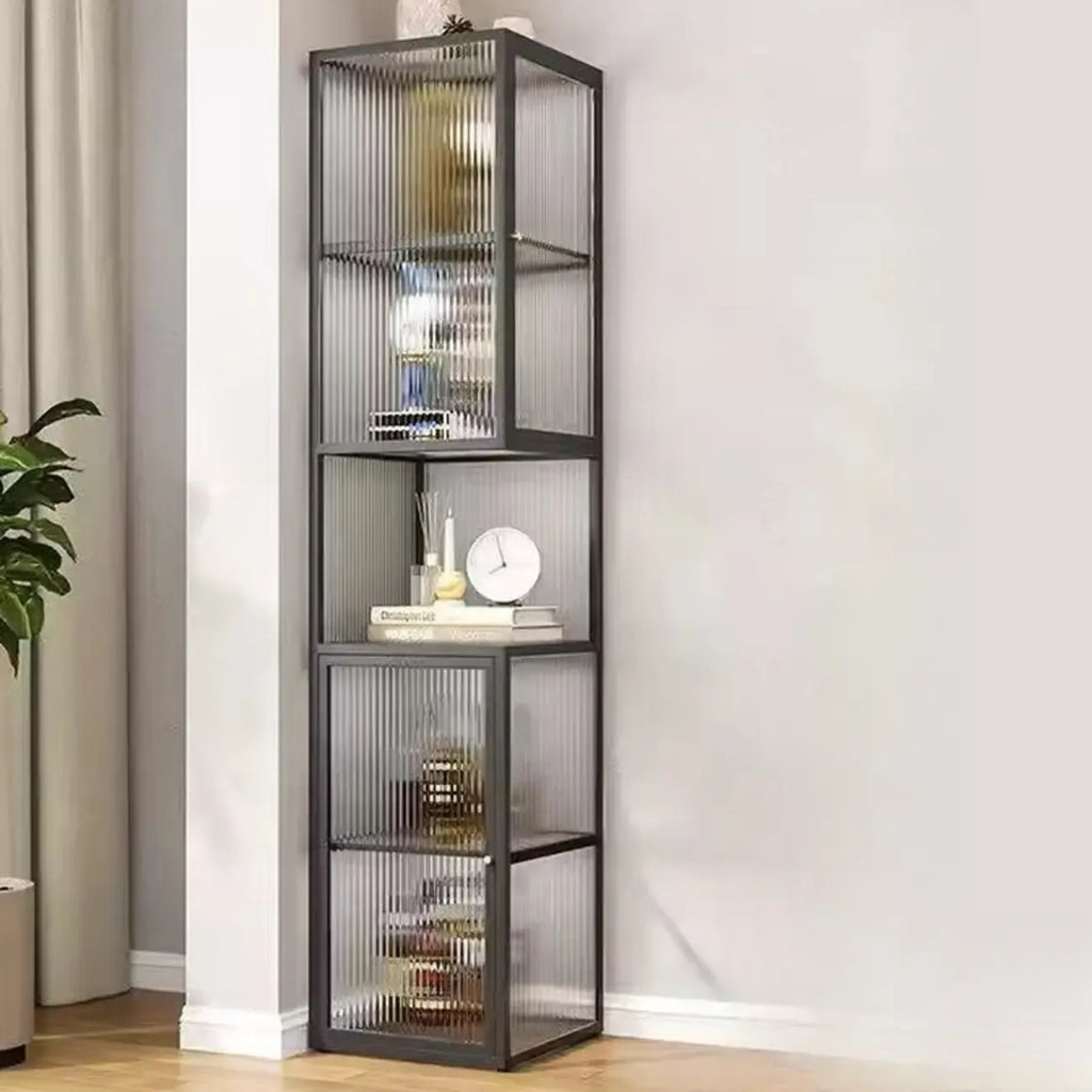 Vitrine moderne sur pied à 4 étagères en métal avec portes vitrées