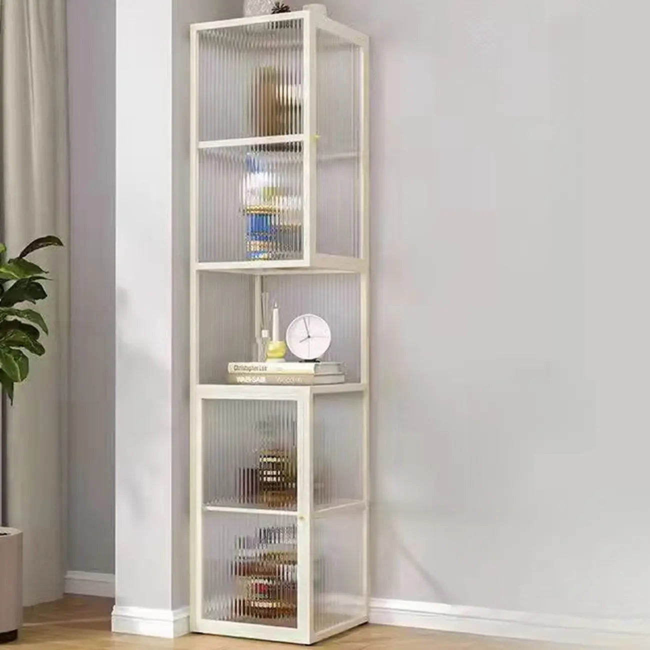 Vitrine moderne sur pied à 4 étagères en métal avec portes vitrées