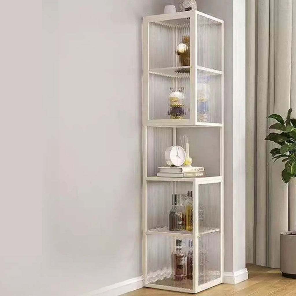 Vitrine moderne sur pied à 4 étagères en métal avec portes vitrées
