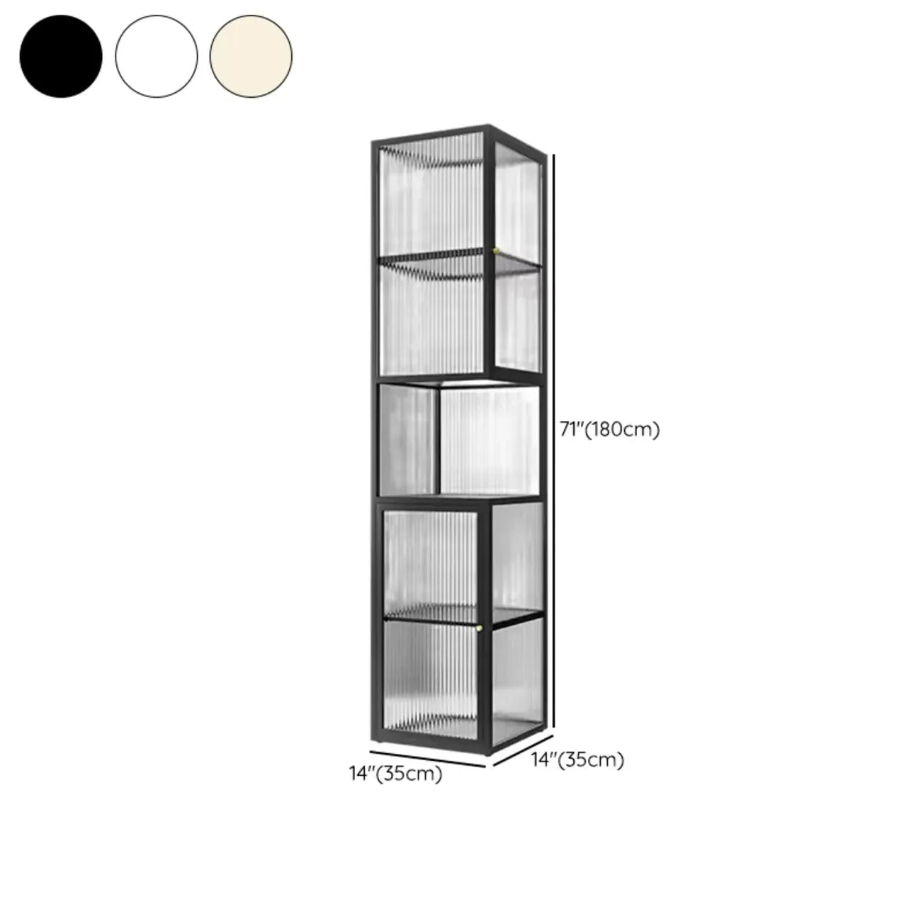 Vitrine moderne sur pied à 4 étagères en métal avec portes vitrées