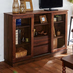 Vitrine moderne en bois brun et verre avec rangement
