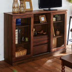 Vitrine moderne en bois brun et verre avec rangement
