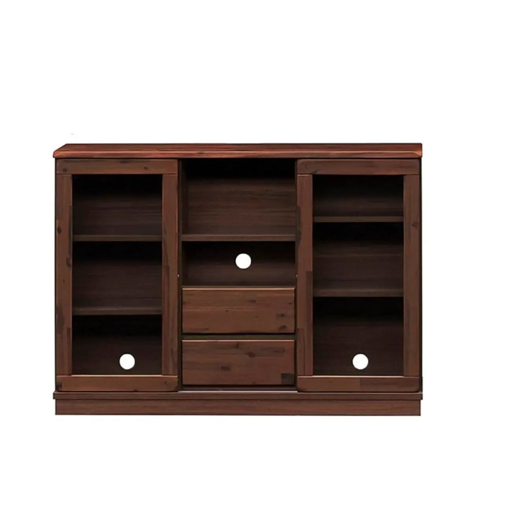 Vitrine moderne en bois brun et verre avec rangement