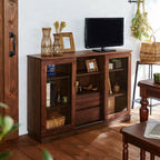Vitrine moderne en bois brun et verre avec rangement