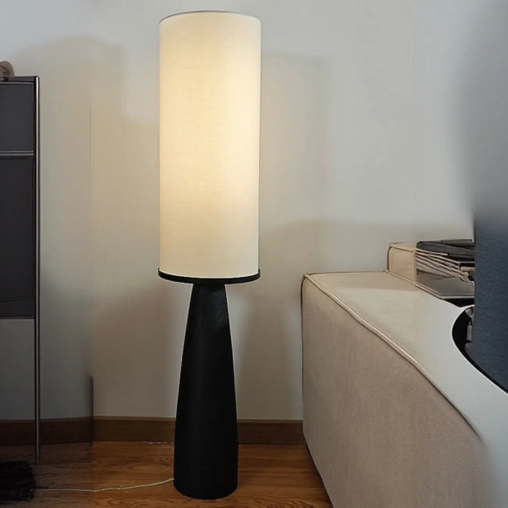 Lampadaire en bois avec abat-jour en tissu géométrique moderne