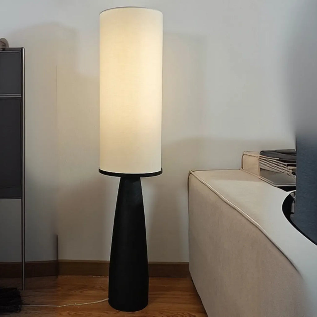 Lampadaire en bois avec abat-jour en tissu géométrique moderne