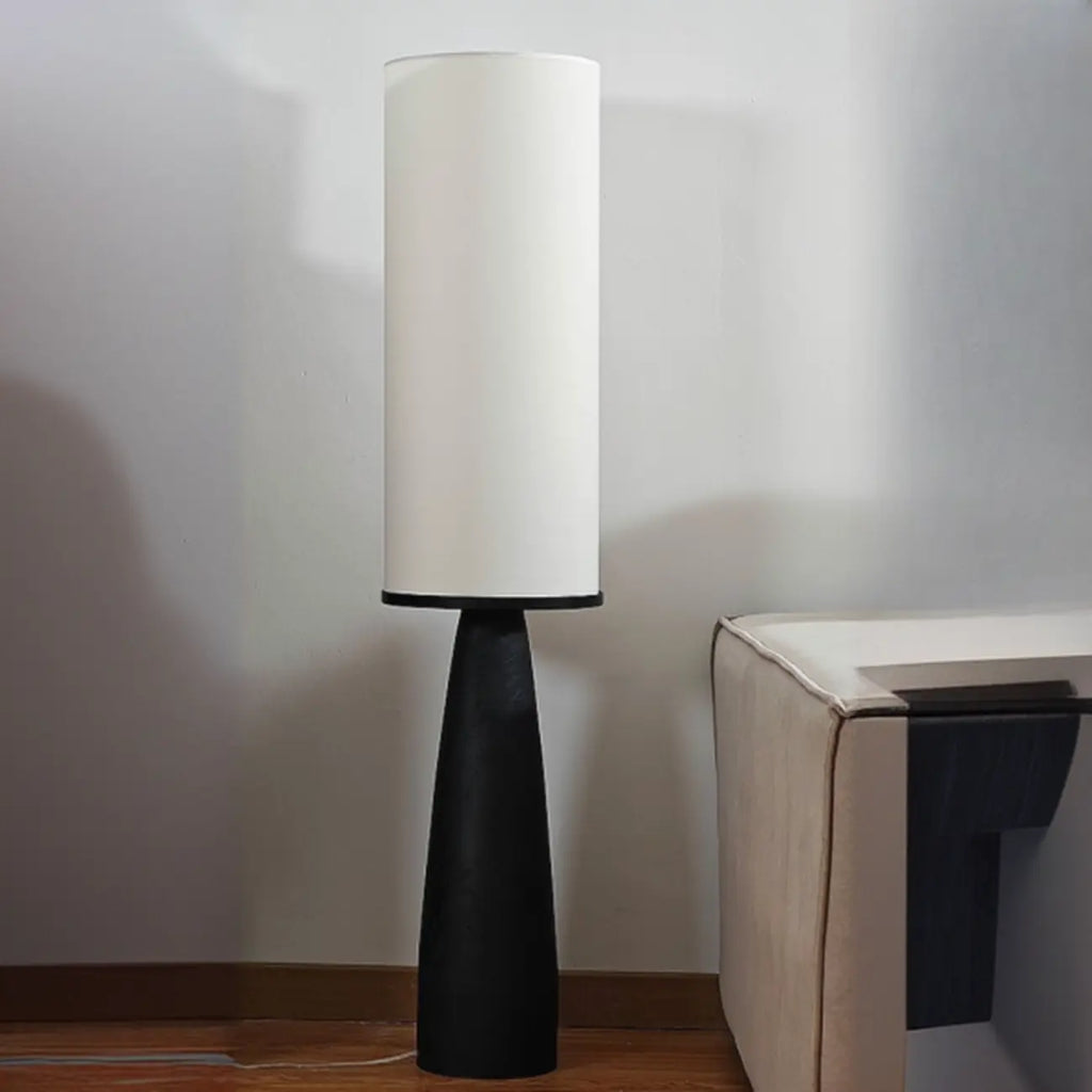 Lampadaire en bois avec abat-jour en tissu géométrique moderne