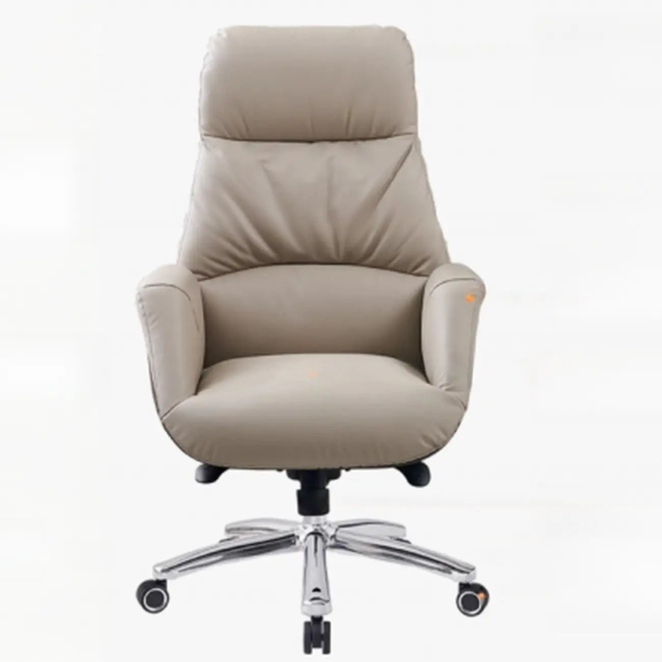 Fauteuil pivotant ergonomique en cuir véritable beige avec dossier haut
