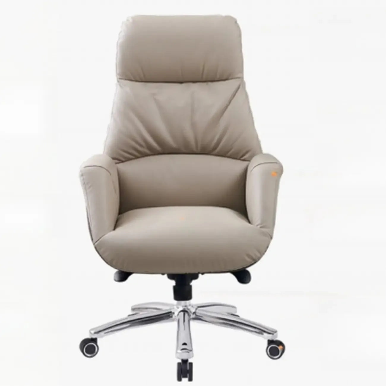 Fauteuil pivotant ergonomique en cuir véritable beige avec dossier haut