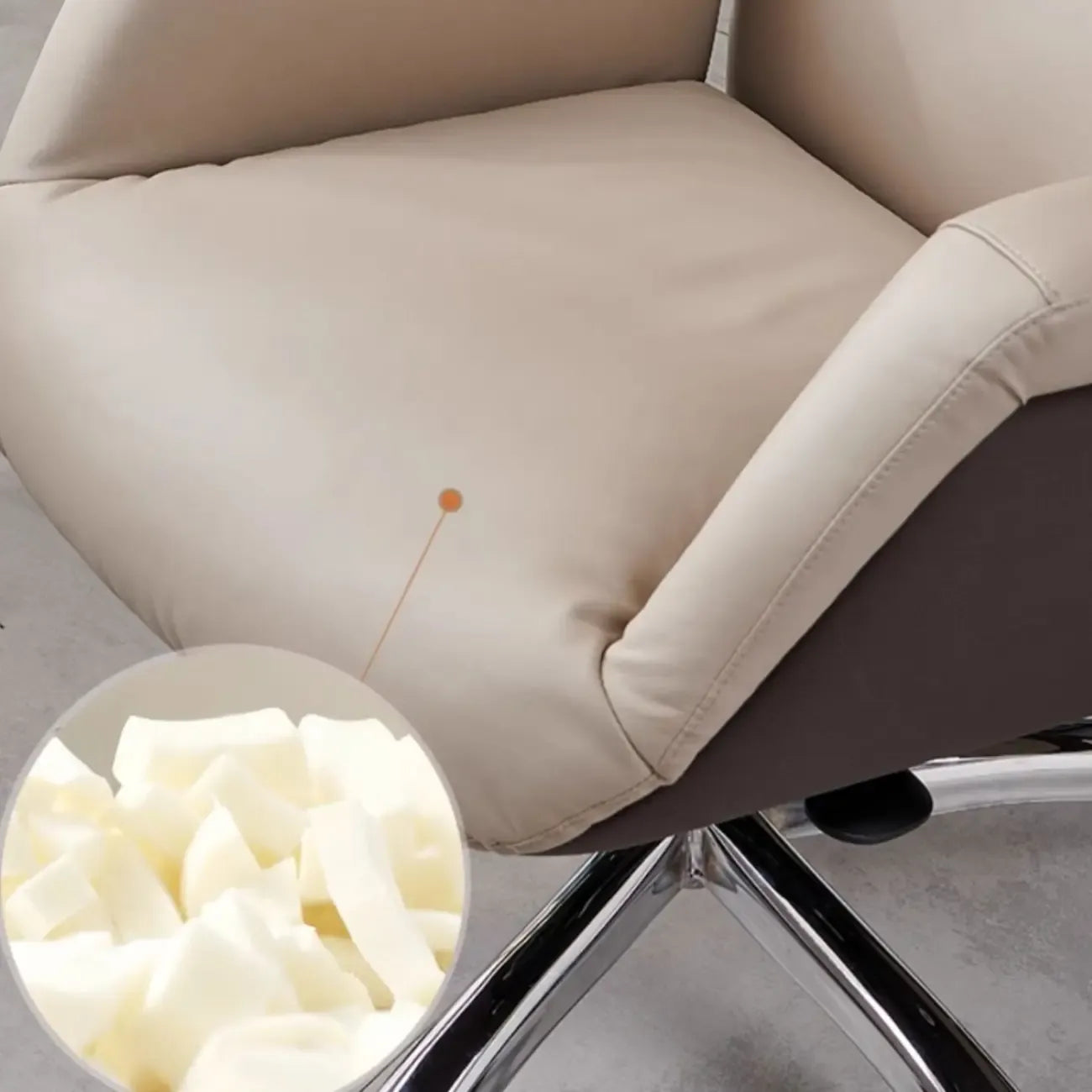 Fauteuil pivotant ergonomique en cuir véritable beige avec dossier haut