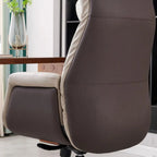 Fauteuil pivotant ergonomique en cuir véritable beige avec dossier haut