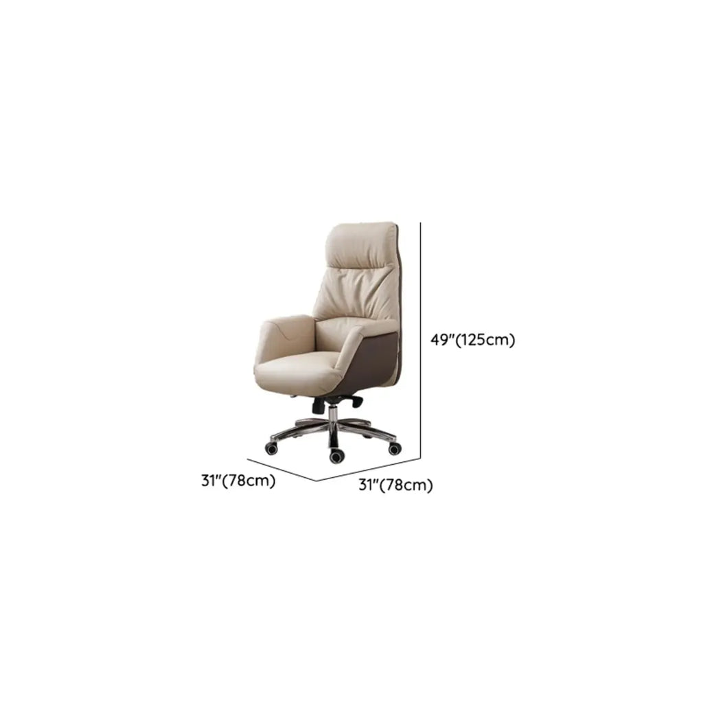 Fauteuil pivotant ergonomique en cuir véritable beige avec dossier haut