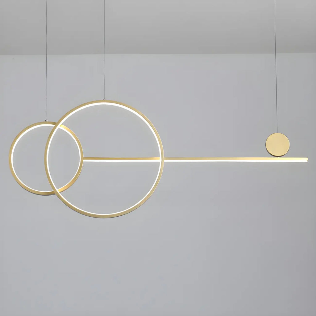 Grande suspension LED circulaire dorée pour îlot de cuisine