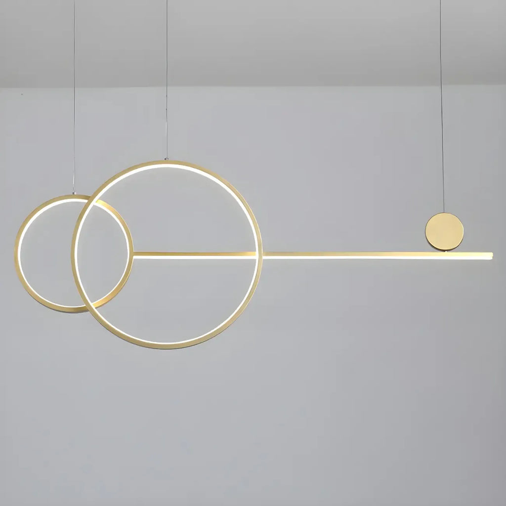 Grande suspension LED circulaire dorée pour îlot de cuisine