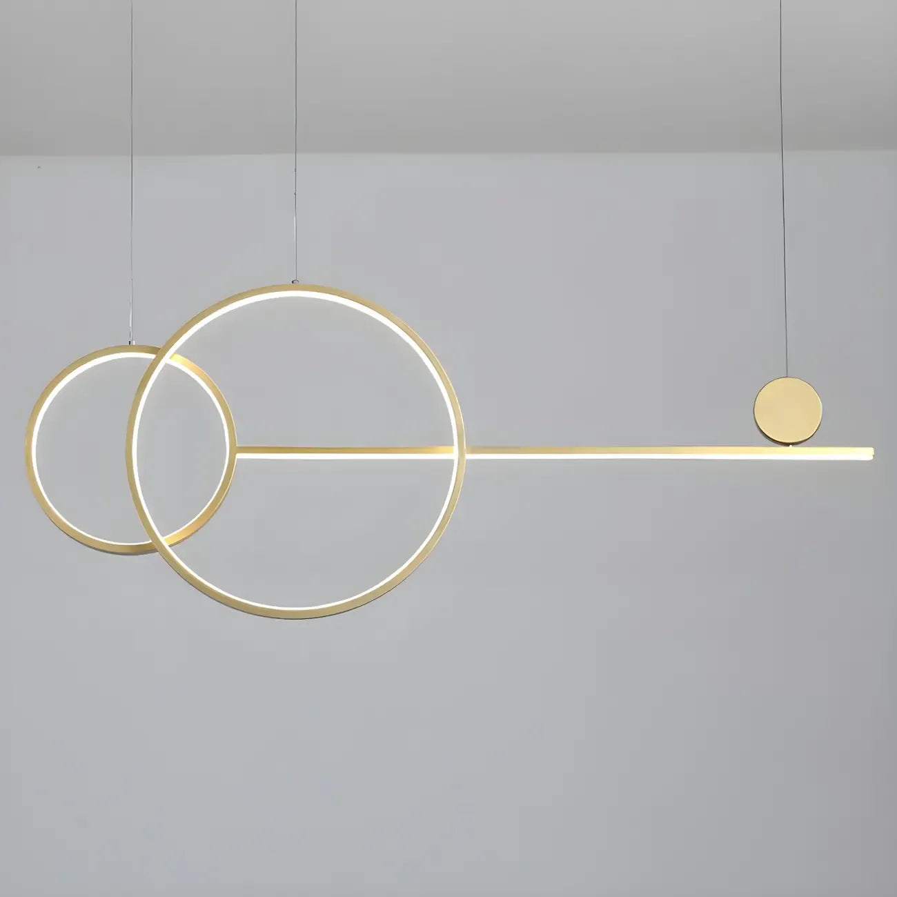 Grande suspension LED circulaire dorée pour îlot de cuisine
