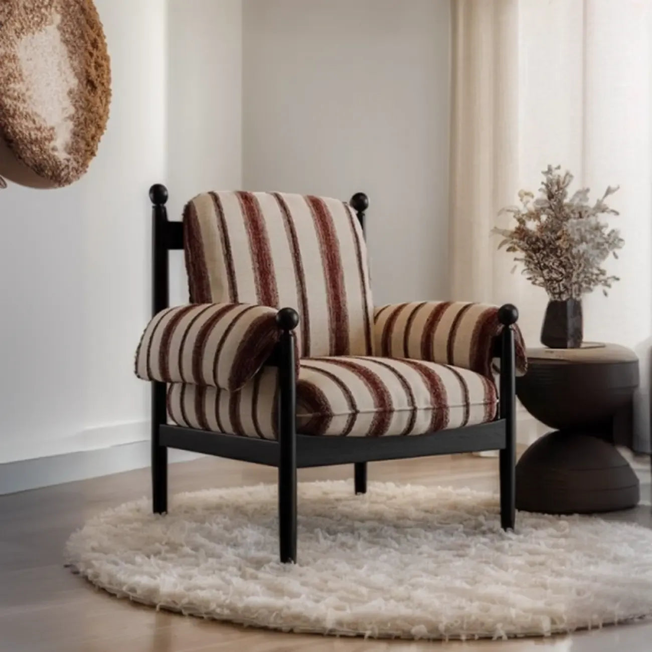 Fauteuil d'appoint moderne à rayures avec coussin amovible