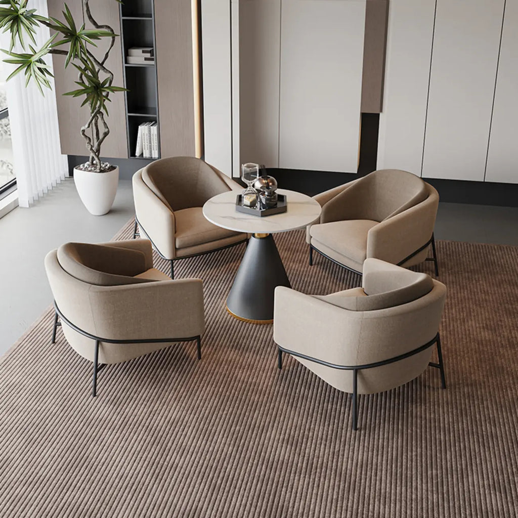 Fauteuil tonneau moderne recouvert de tissu kaki