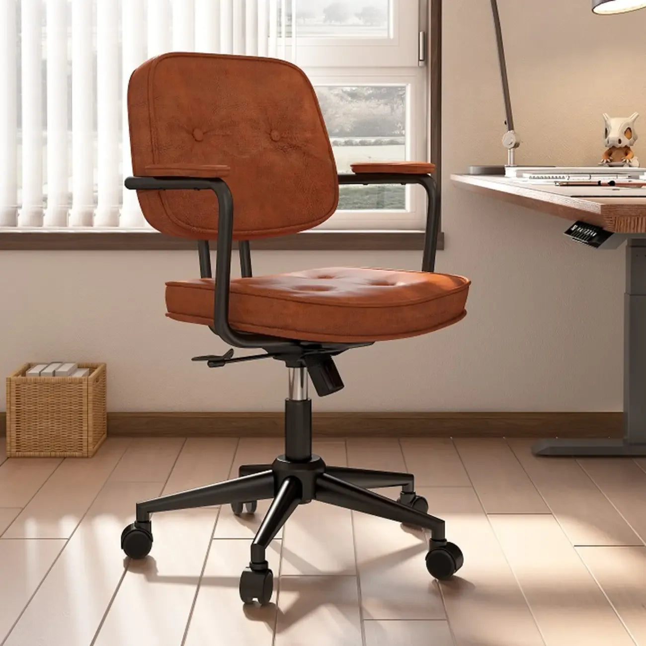 Sedia da Ufficio Ergonomica Imbottita con Bottoni e Altezza Regolabile